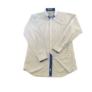 Paul Fredrick Pinpoint Dress Shirt Non Iron‎ Cotton Blue Check Slim Fit 16.5-34